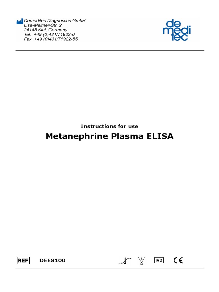 Metanephrine Plasma ELISA: Instructions For Use | PDF | Elisa | Chemistry