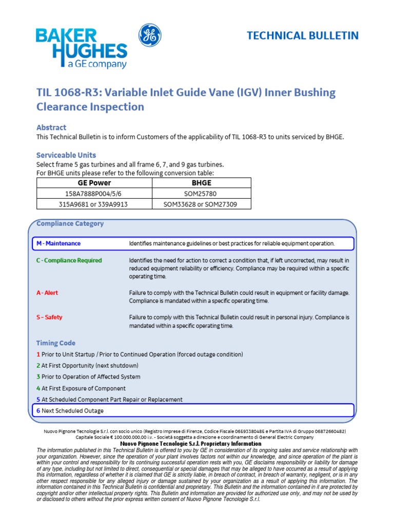 TIL 1068-R3: Variable Inlet Guide Vane (IGV) Inner Bushing Clearance ...