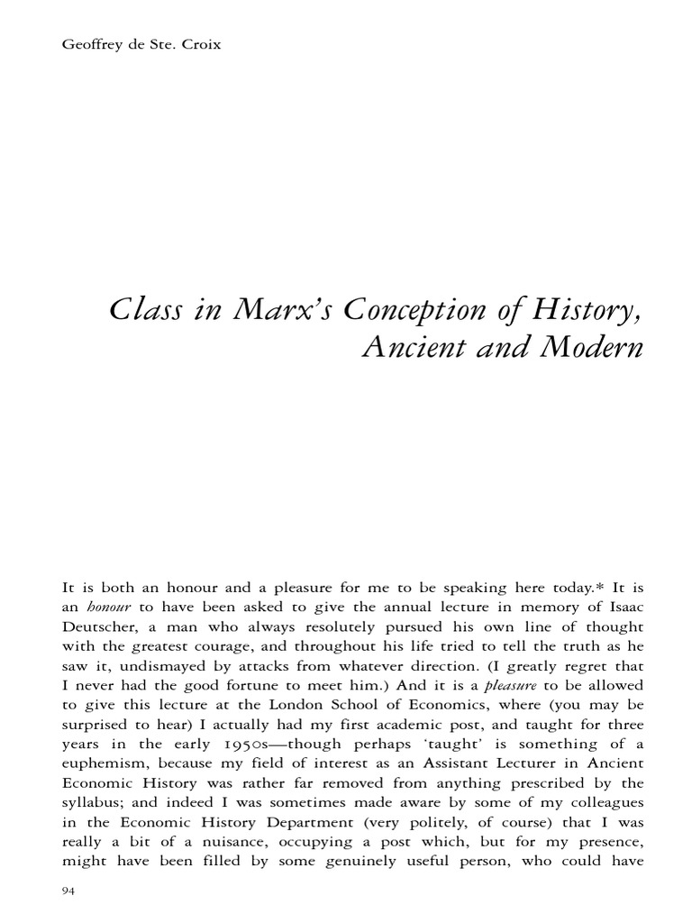 De Ste. Croix, Geoffrey (1984) Class in Marxs Conception of History