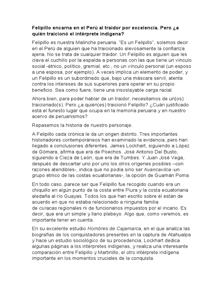Felipillo: El traidor indígena de Pizarro | PDF | Francisco Pizarro ...