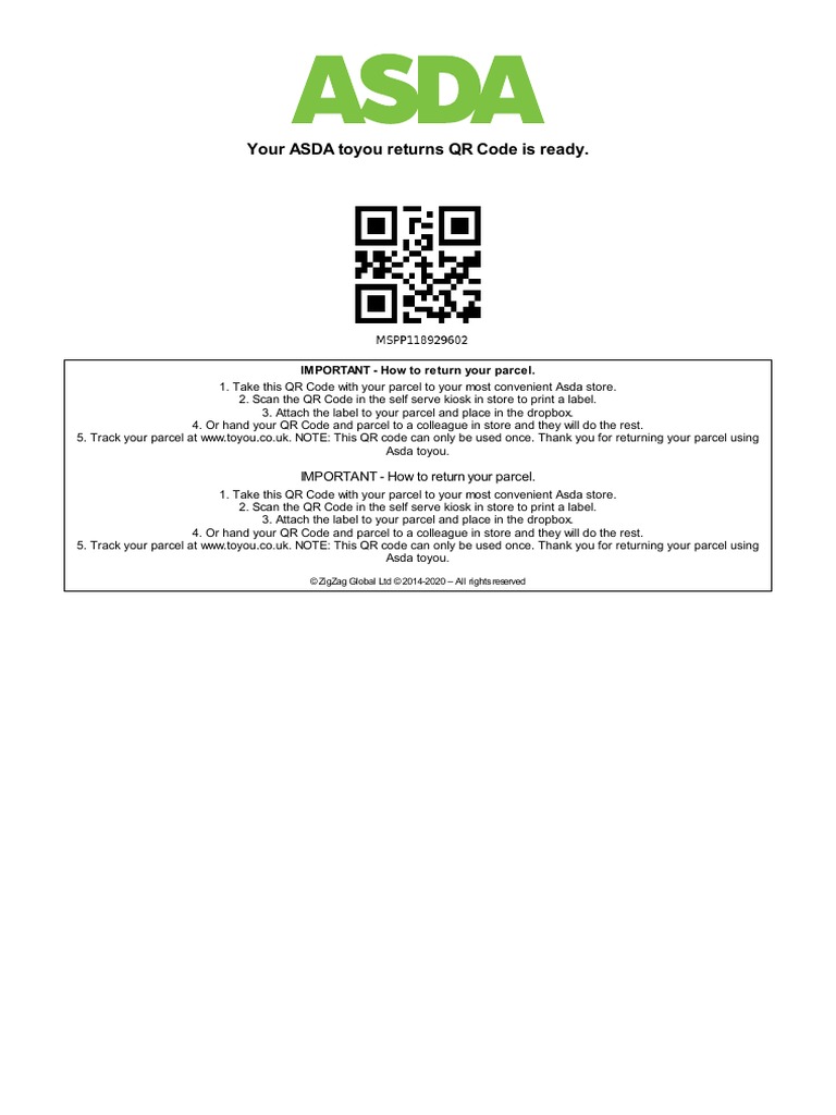 Your ASDA Toyou Returns QR Code Is Ready. IMPORTANT How To Return