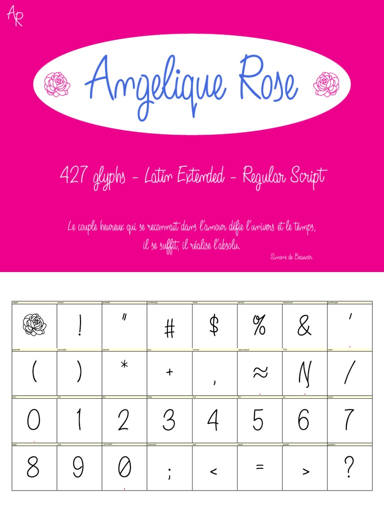 Angelique Rose: 427 Glyphs - Latin Extended - Regular Script | PDF
