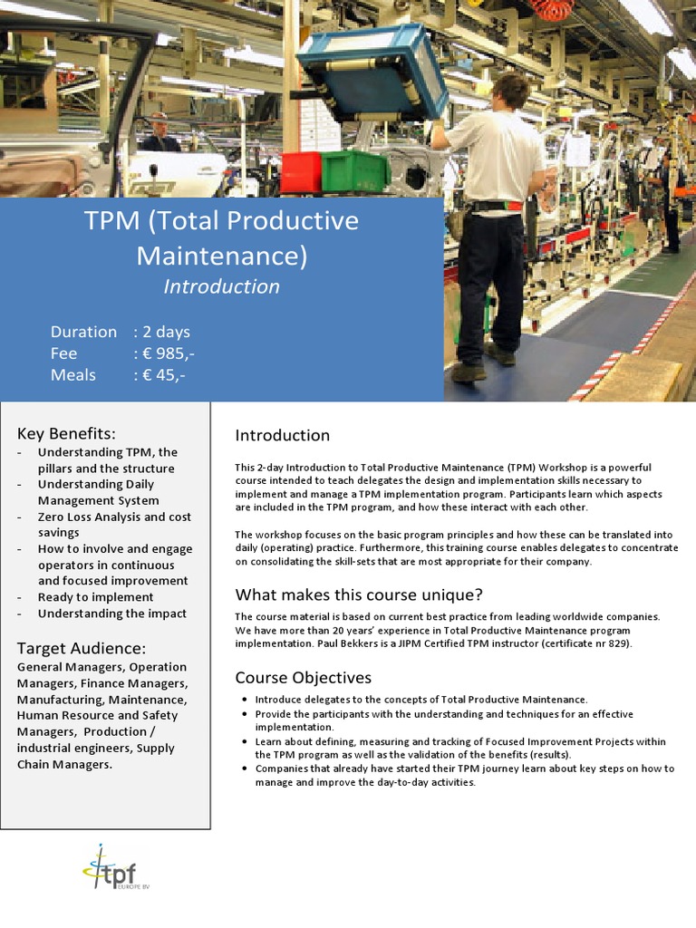 TPM Workshop: Implementing Best Practices | PDF | Industrial ...