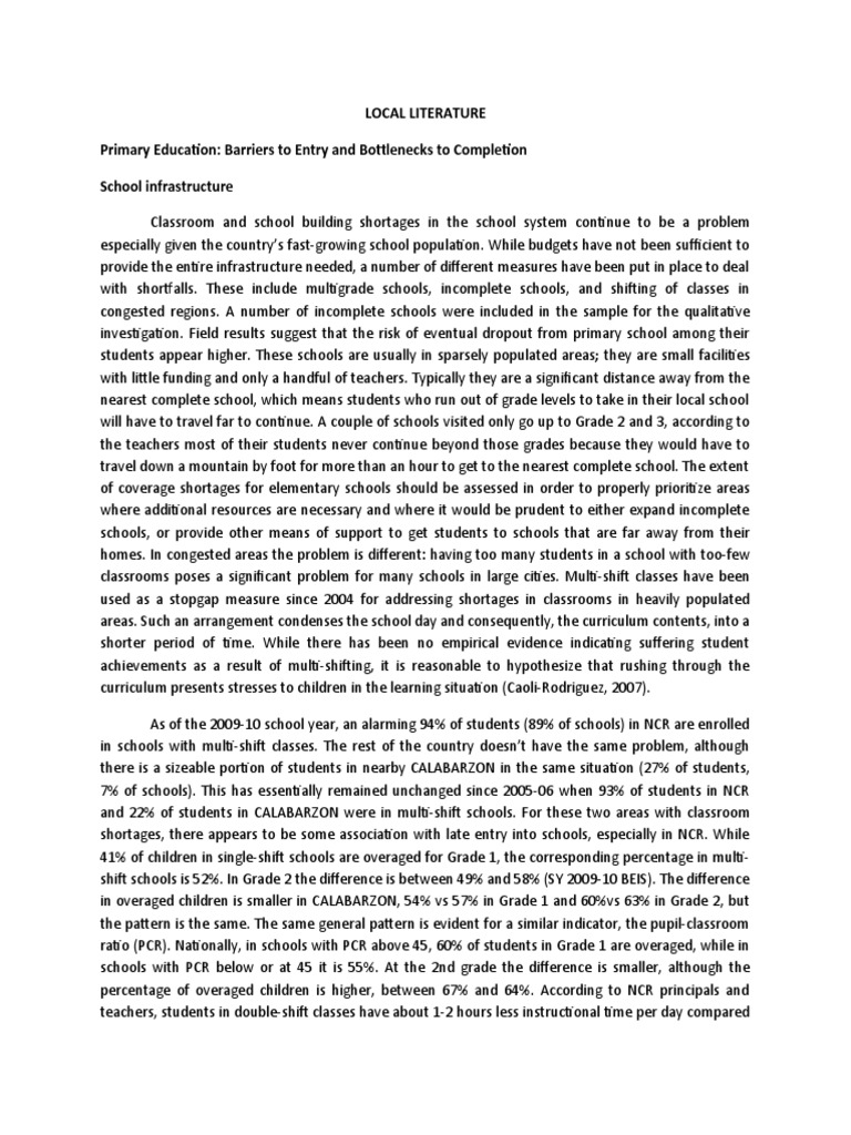 Local Literature Primary Education: Barriers To Entry and Bottlenecks ...