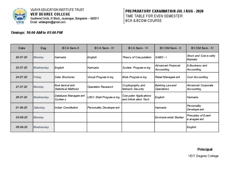 Even Sem Preparatory Time Table Jul - Aug-2020 | PDF | Accounting ...