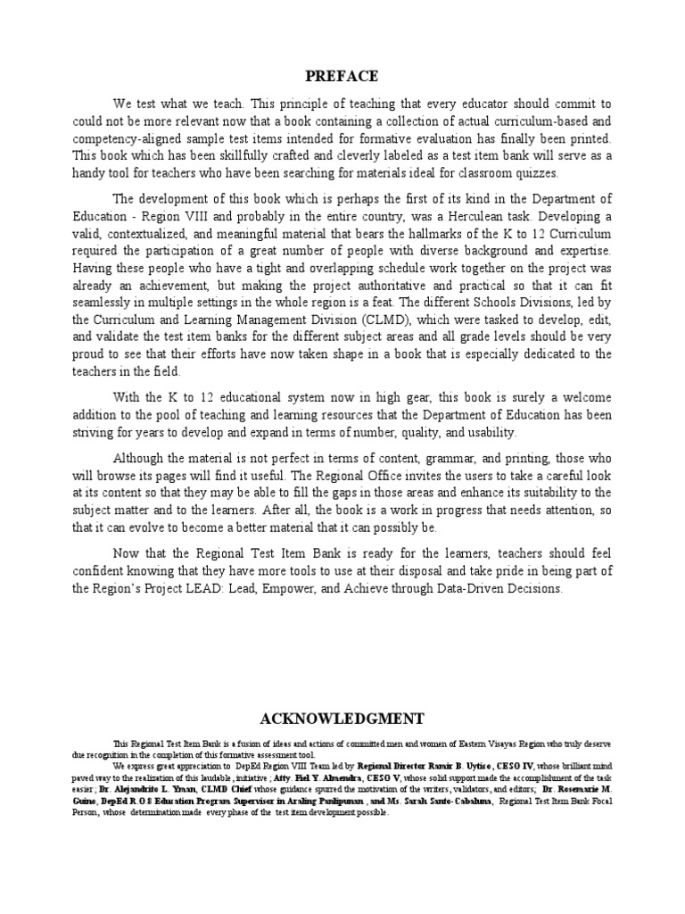 Preface & ACKNOWLEDGMENT in Elementary Araling Panlipunan | PDF ...
