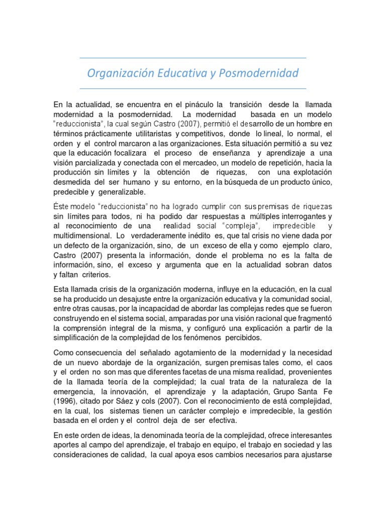 Educación en la Era Posmoderna: Retos y Cambios | PDF | Plan de ...