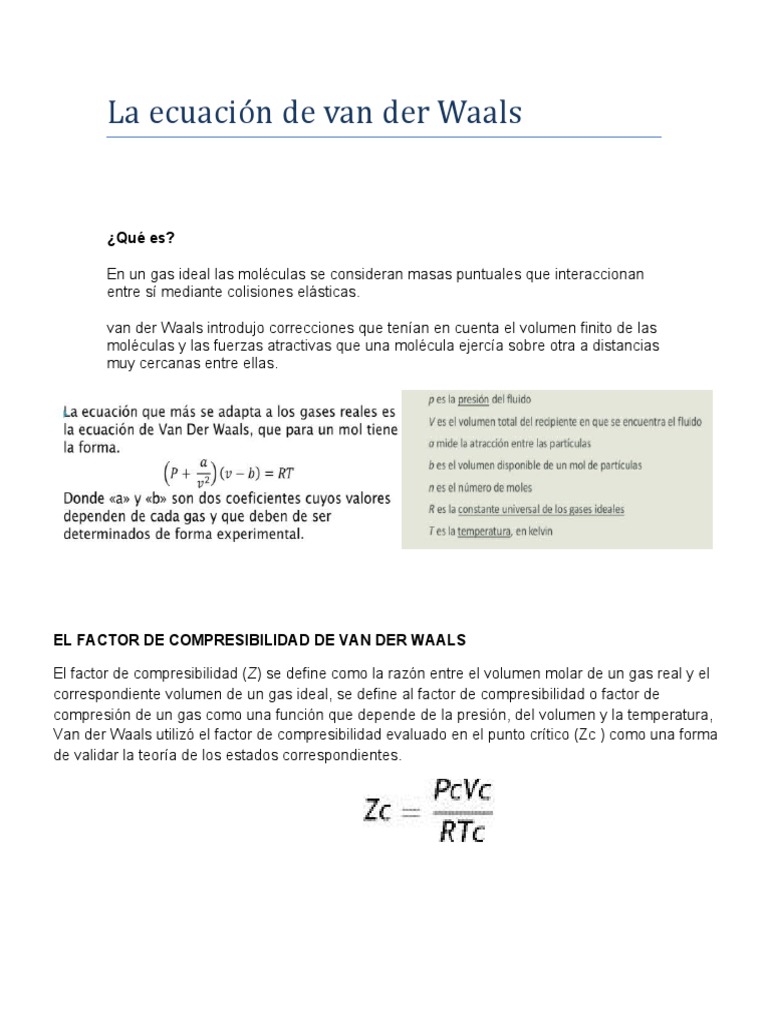 Ecuación de Van der Waals y su Aplicación | PDF | Gases | Ciencia de ...