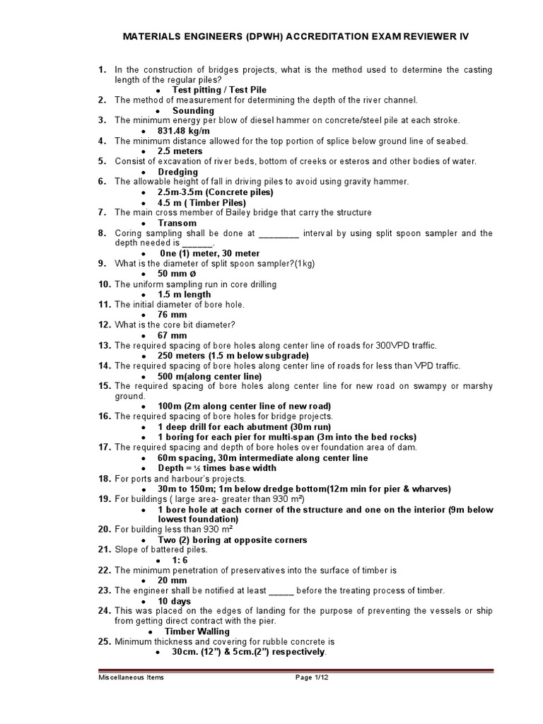 DPWH Materials Engineer Exam Reviewer | PDF | Paint | Road Surface