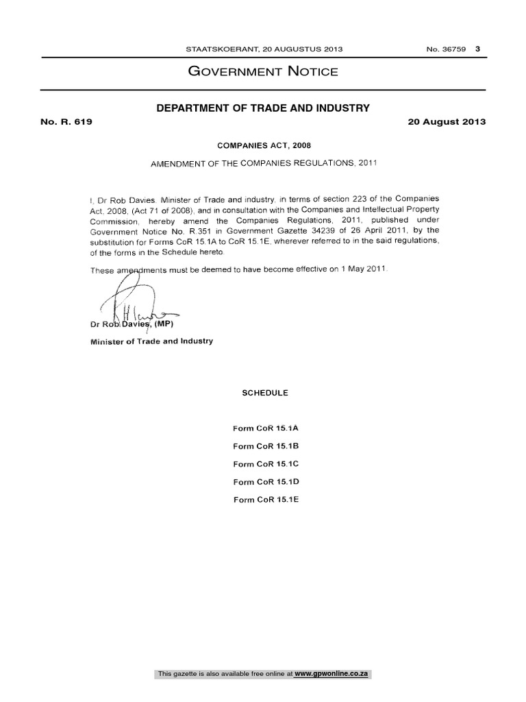 Amendment of Companies Act Regulations PDF Proxy Voting Board Of