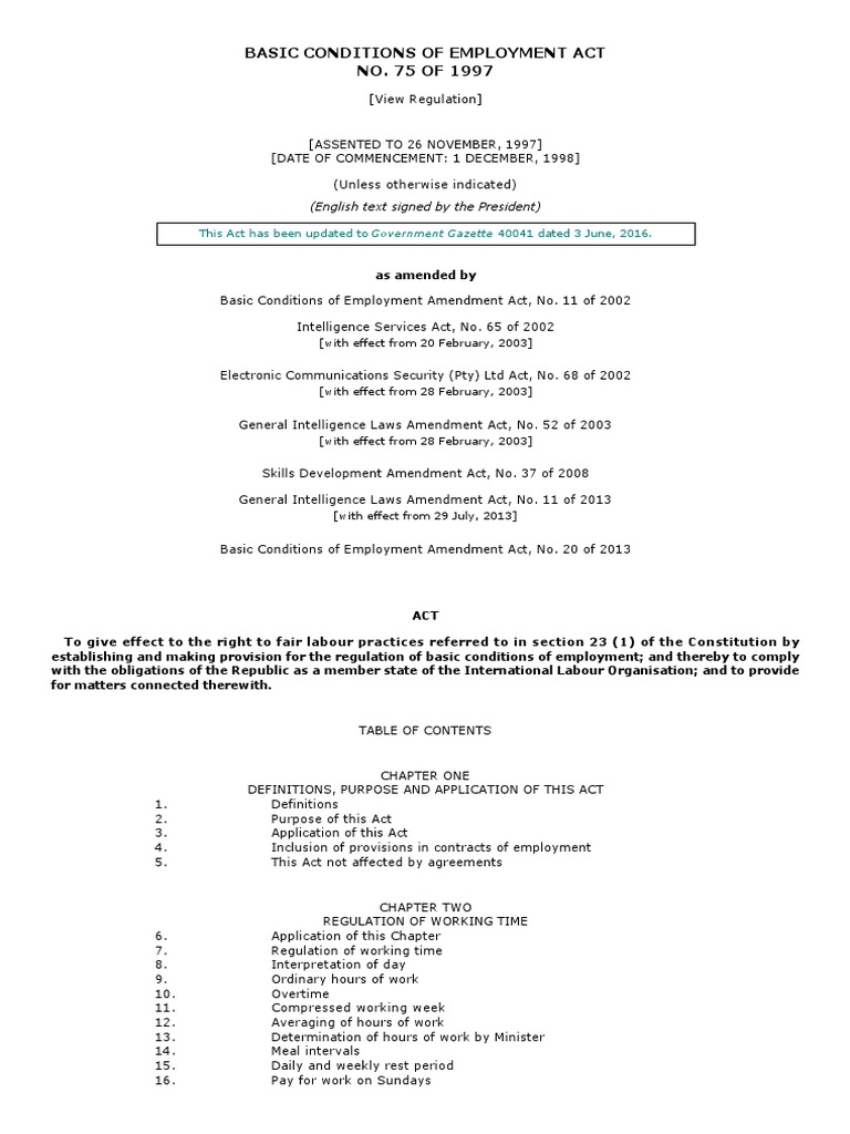 Basic+conditions+of+employment+act+no +75+of+1997 | PDF | Overtime ...