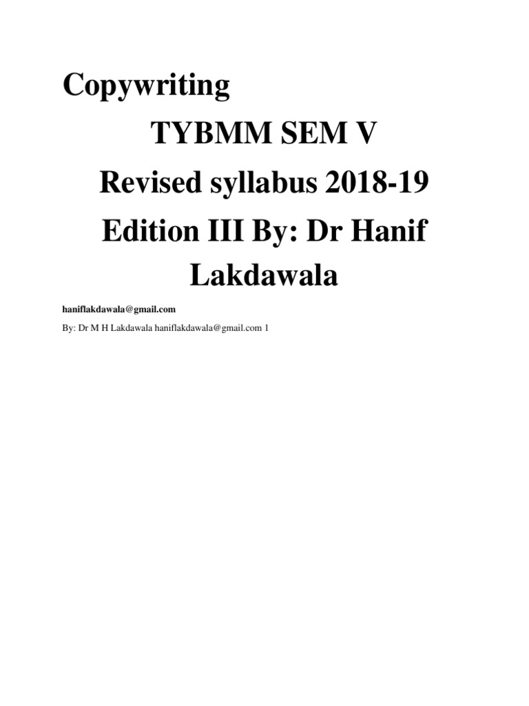 Copywriting Notes 18 By Prof Hanif Lakdawala Pdf Mind Advertising