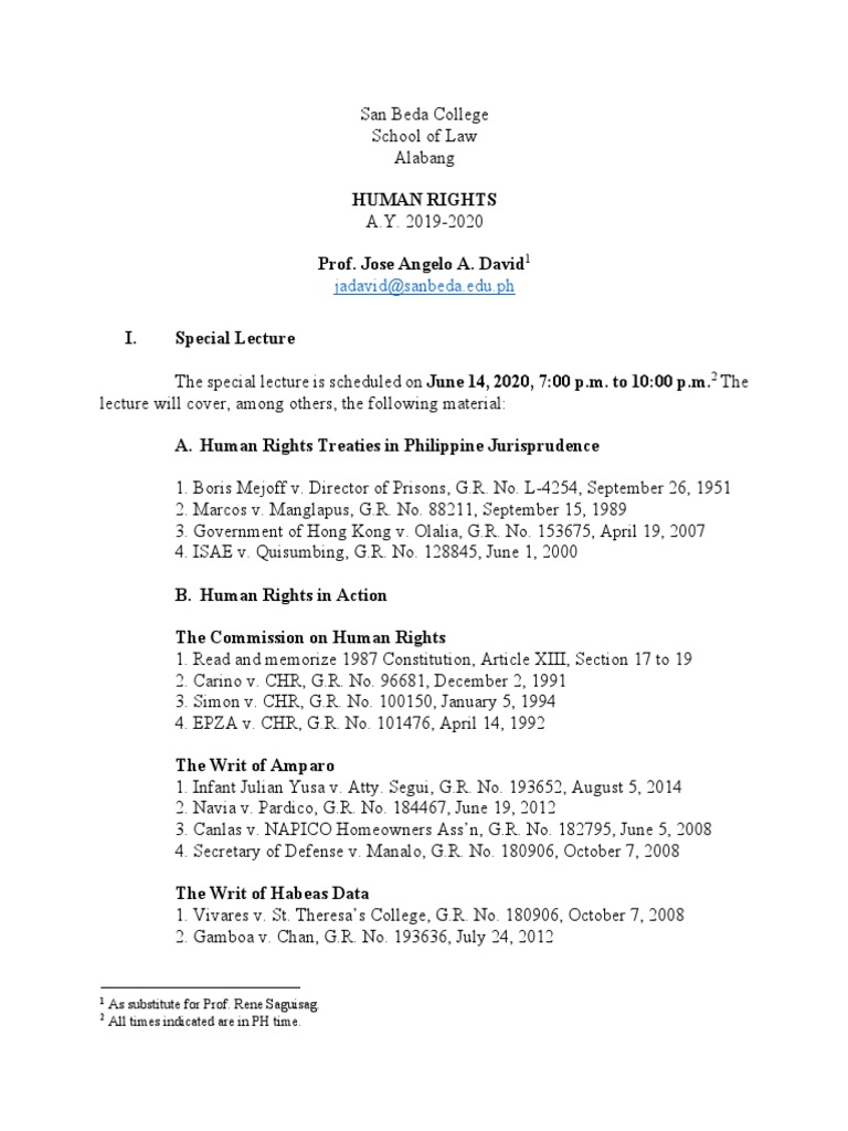 Human Rights Course Syllabus 2019-2020 | PDF | Test (Assessment) | Justice