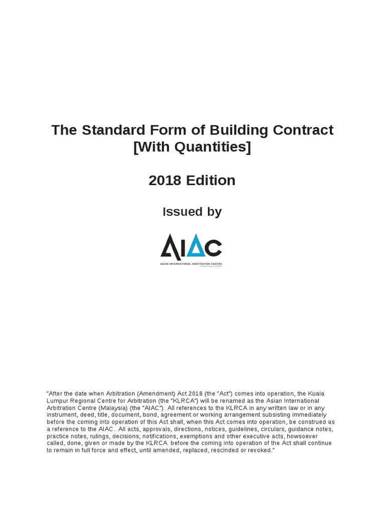 AIAC 2018 Standard Form | PDF | Indemnity | Architect