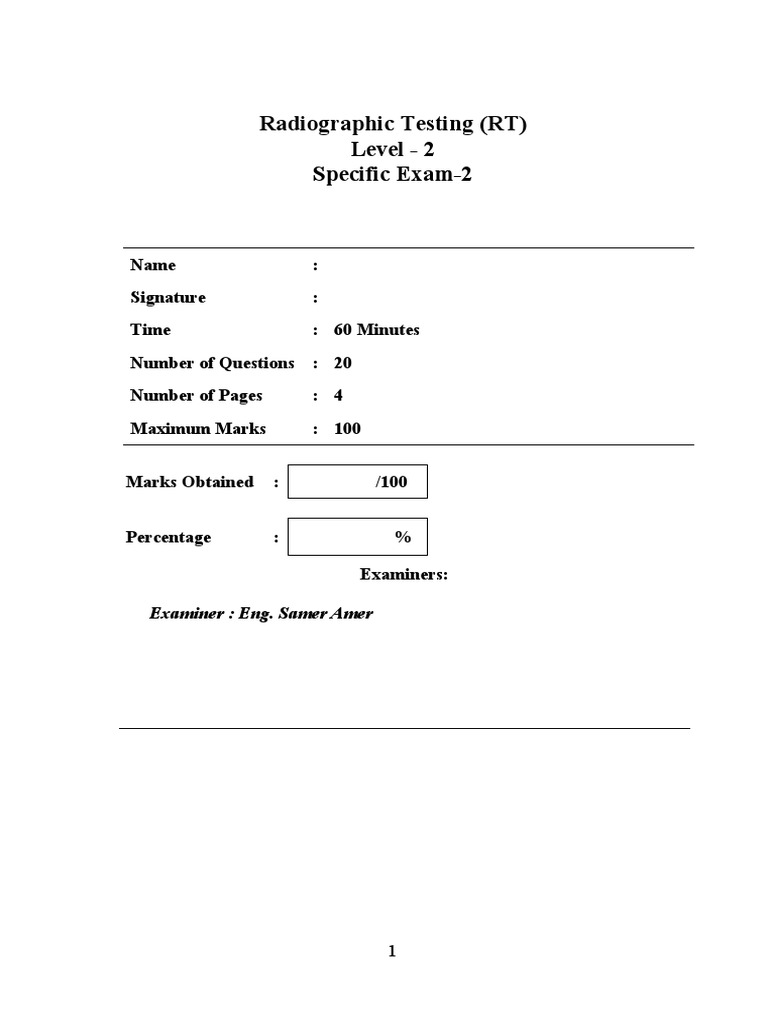 RT Level 2 Exam Questions & Answers | PDF | Radiography | Exposure ...