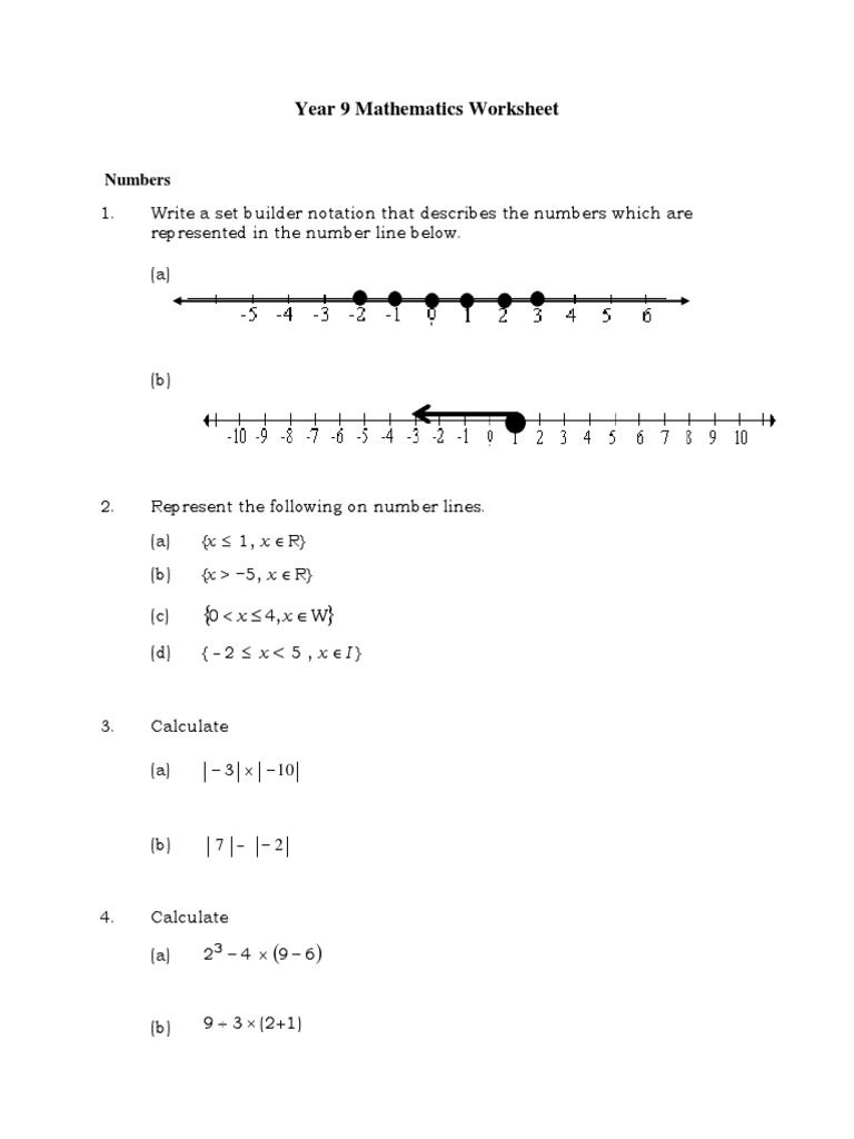 Year 9 Mathematics Worksheet: Numbers | PDF