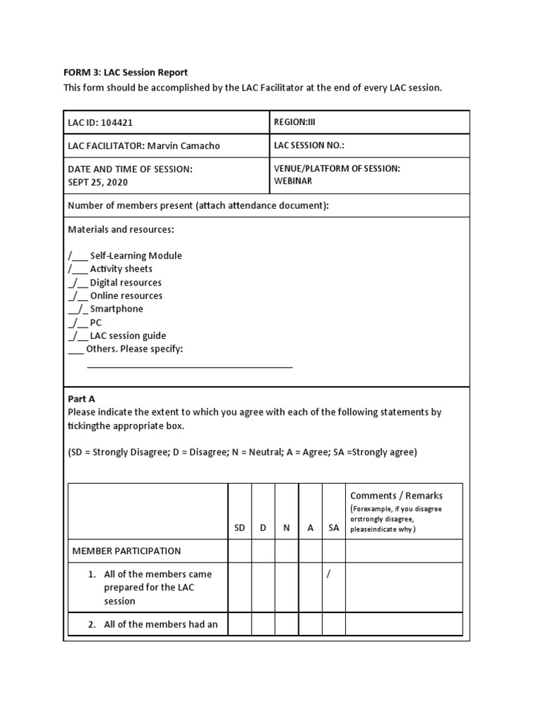 LAC Session Report Form 3 Template | PDF | Teaching | Pedagogy