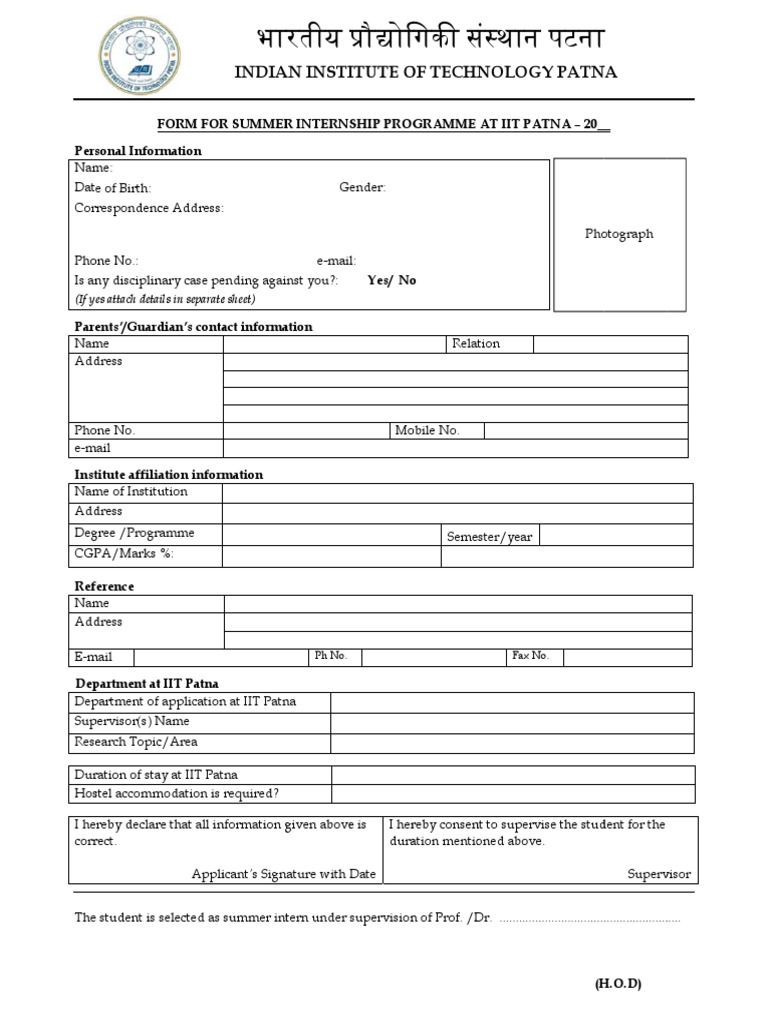 IIT Patna Project Trainee Declaration Form | PDF | Science Education ...