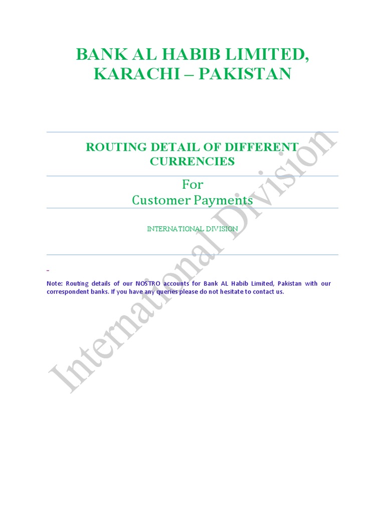Bank Al Habib Routing Details Guide | PDF | Banks | Banking