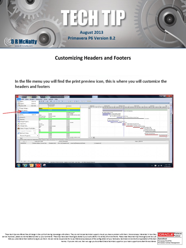 Customize Headers and Footers in P6 | PDF | Software | Computing