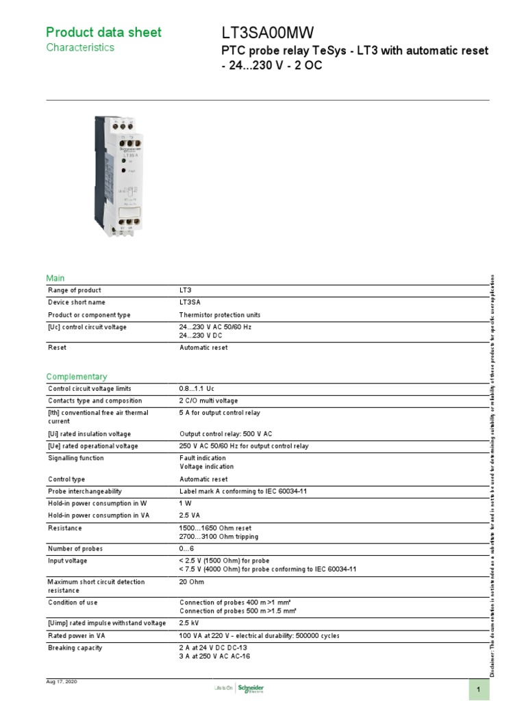 TeSys LT3 - LT3SA00MW | PDF | Relay | Alternating Current