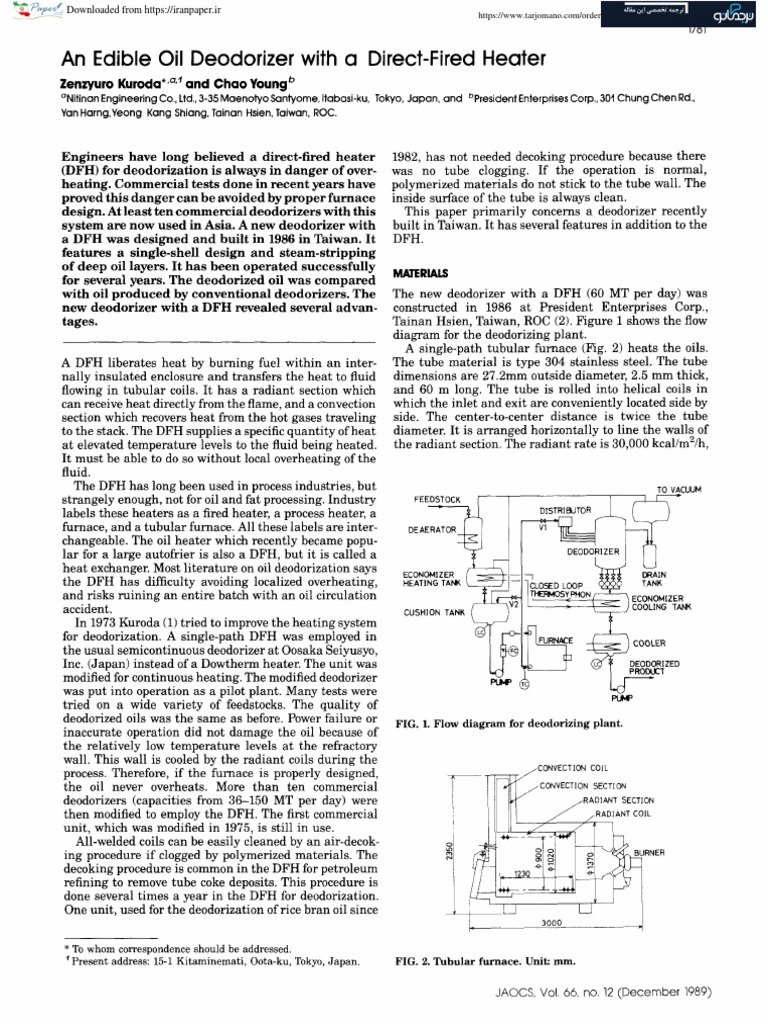 An Edible Oil Deodorizer With A DirectFired Heater PDF Heat