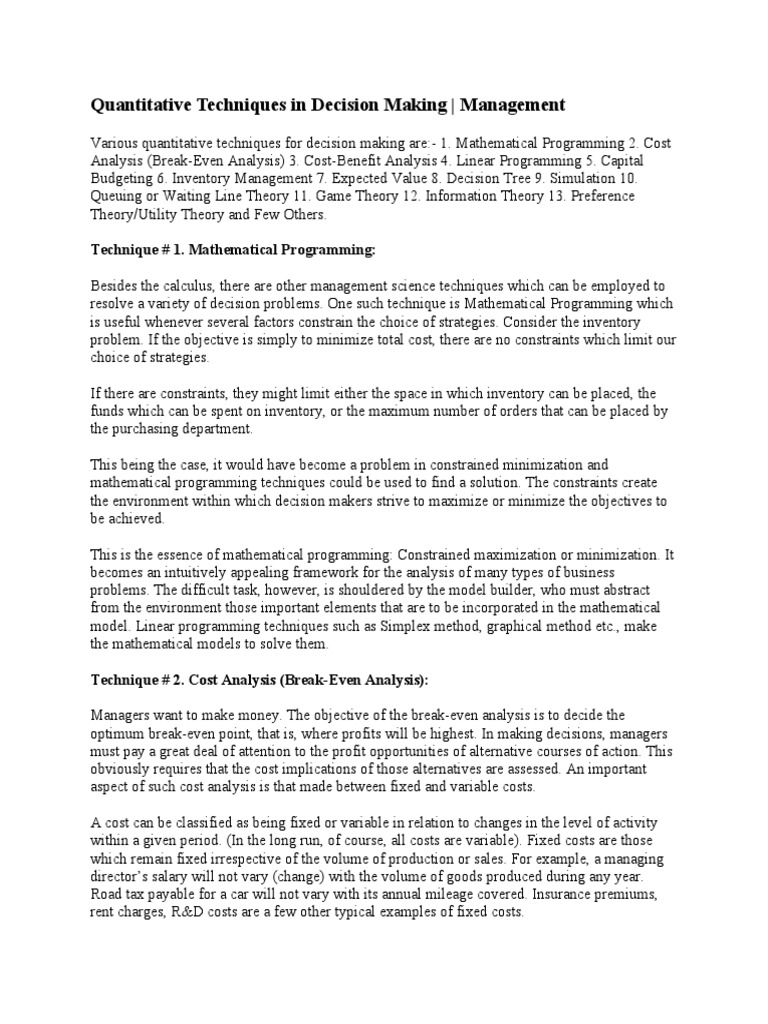 Quantitative Techniques for Decision Making | PDF | Monte Carlo Method ...