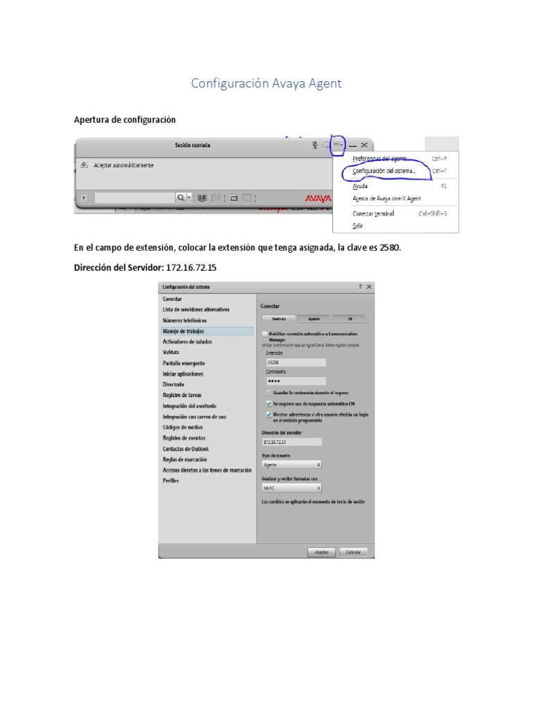 Configuración Avaya Agent | PDF