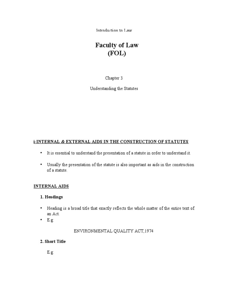 Understanding Statutes Internal and External Aids in Statutory Construction PDF Plain