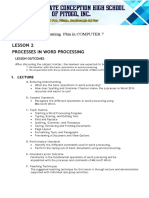 Lesson 2 Processes in Word Processing: Learning Plan in COMPUTER 7