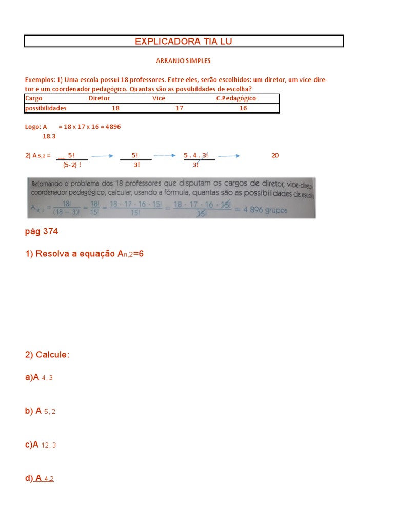 Arranjos Simples: Exercícios Resolvidos | PDF | Carreira e Crescimento ...