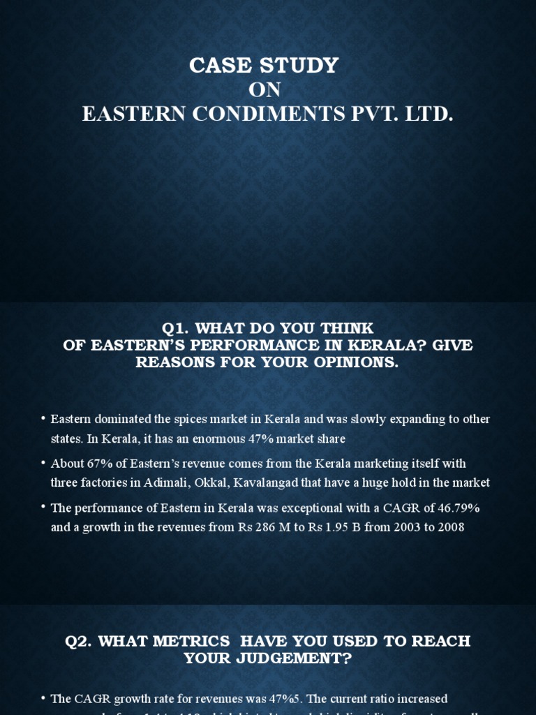 Case Study On Eastern Condiments Pvt Ltd Pdf Entrepreneurship Kerala