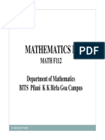 Mathematics Ii: MATH F112 Department of Mathematics BITS Pilani K K Birla Goa Campus