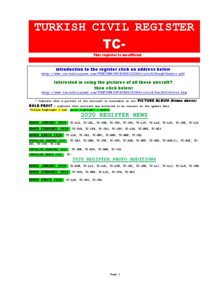 Athe Turkish Civil Register TC | PDF | Aircraft | Vehicle Operation