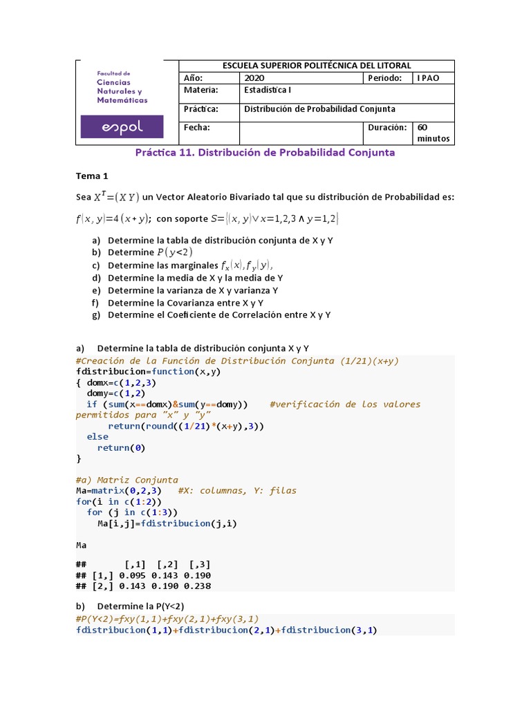 Práctica de Distribución Conjunta en Estadística | PDF | Función de ...