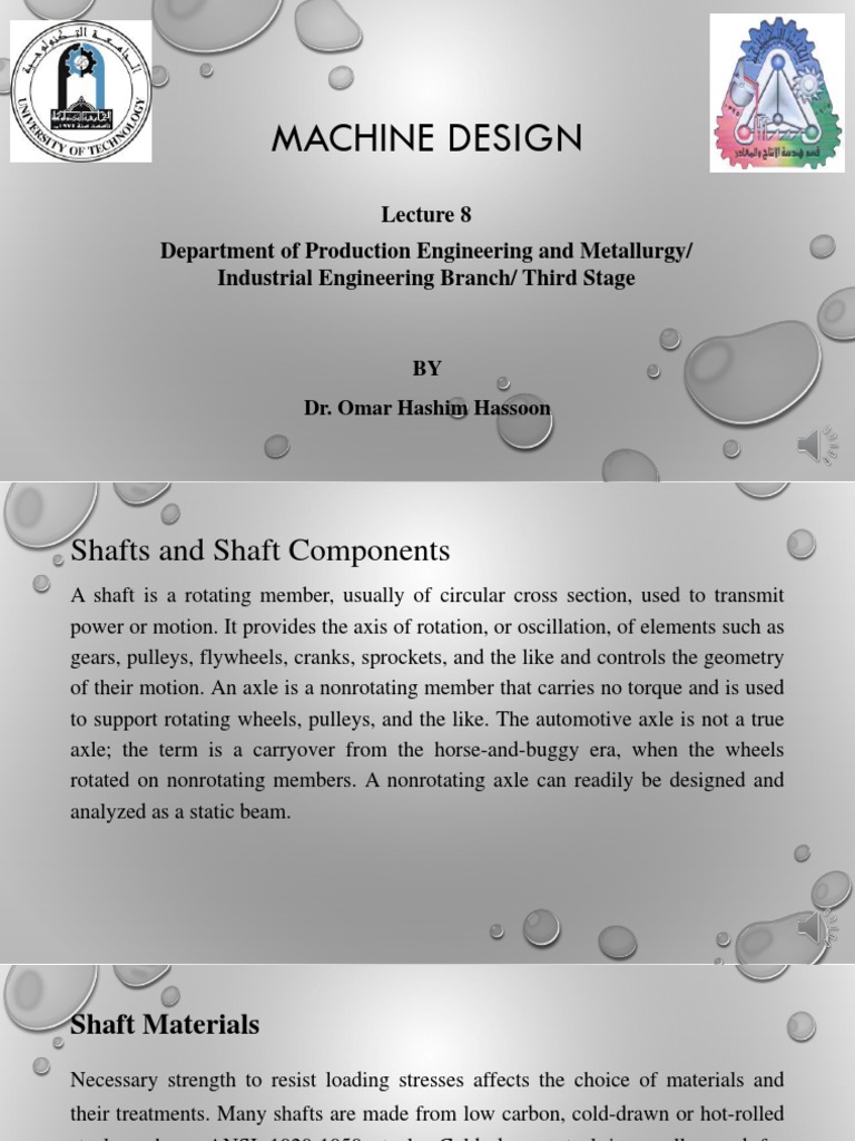 Shaft Design and Components Overview | PDF | Axle | Gear