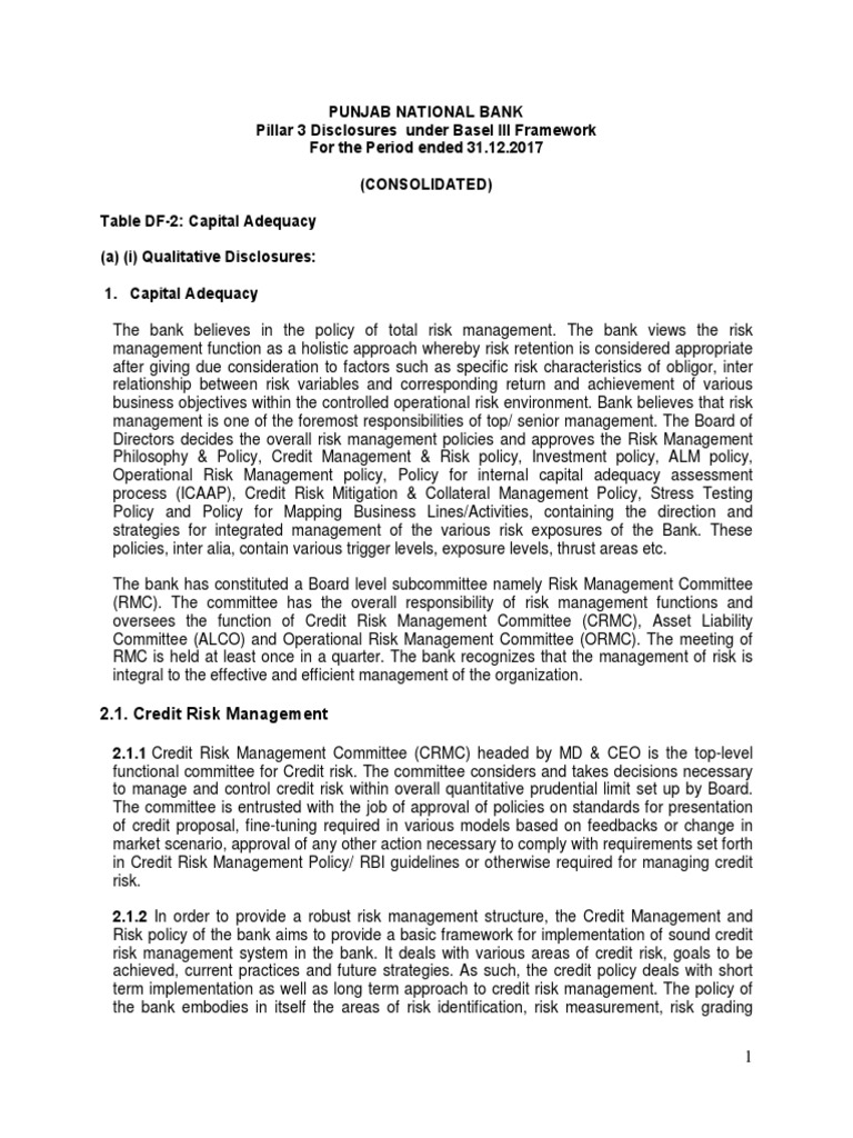 Pillar 3 Disclosure Under Basel Iii Consolidated 31.12.2017 | PDF ...