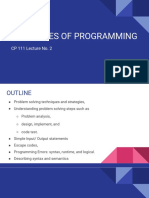 Principles of Programming: CP 111 Lecture No. 2