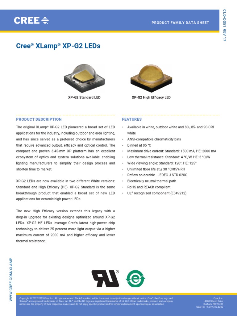 Cree Xlamp Xp-G2 Leds: Product Description Features | PDF | Light ...