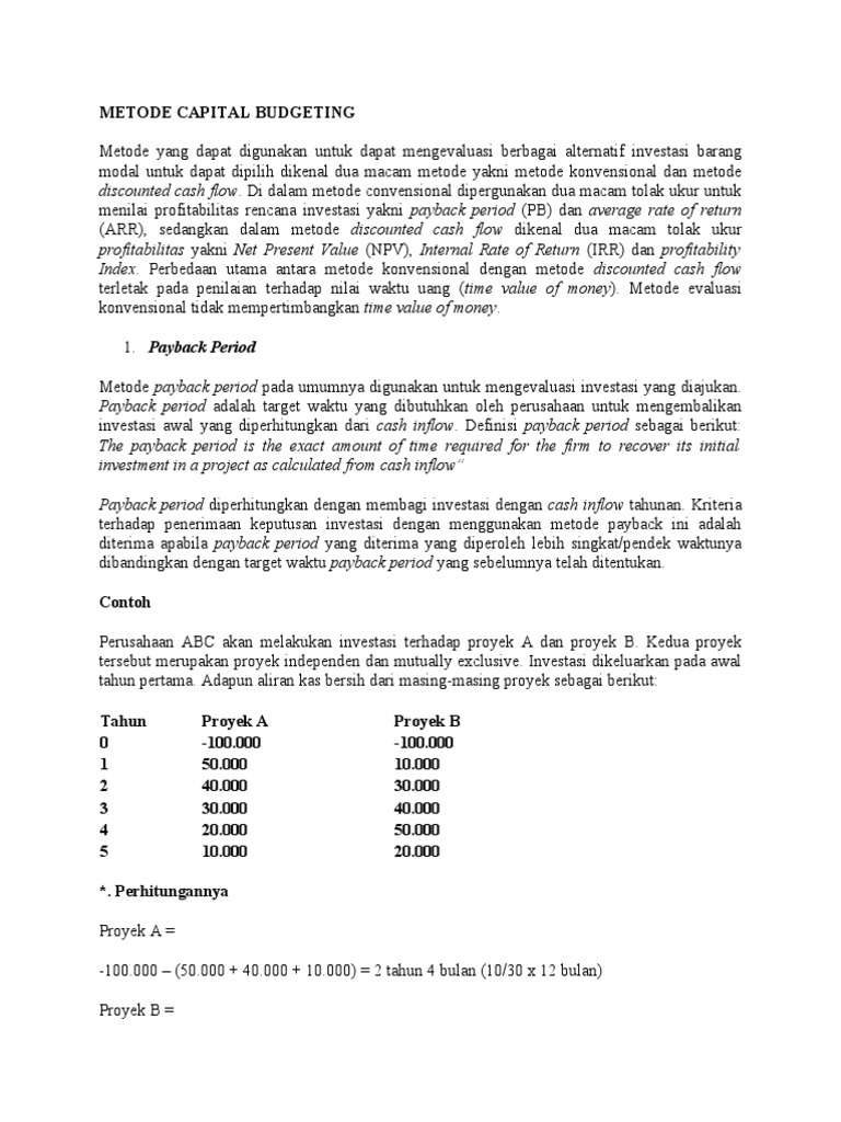 Contoh Soal Metode Capital Budgeting