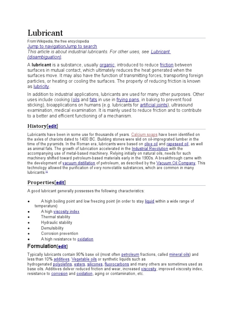 Lubricant AND ITS HISTORY PDF Lubricant Liquids