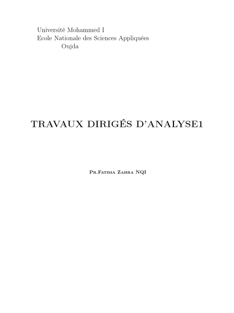 TD Analyse 1 : Exercices Corrigés | PDF | Limite (mathématiques ...