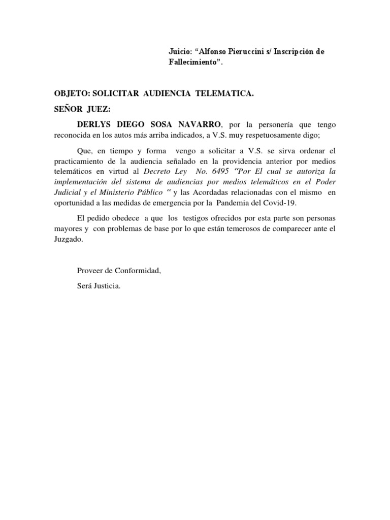 Solicitud De Audiencia Telemática Pdf Derecho