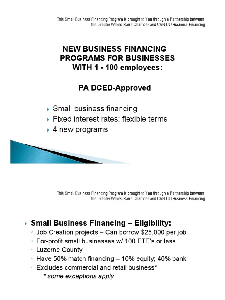 Small Business Financing Programs PA | PDF | Small Business | Interest