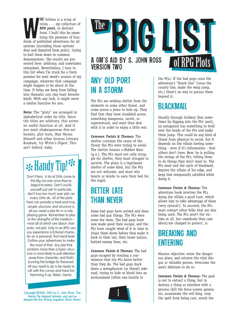 Big List of RPG Plots PDF | PDF