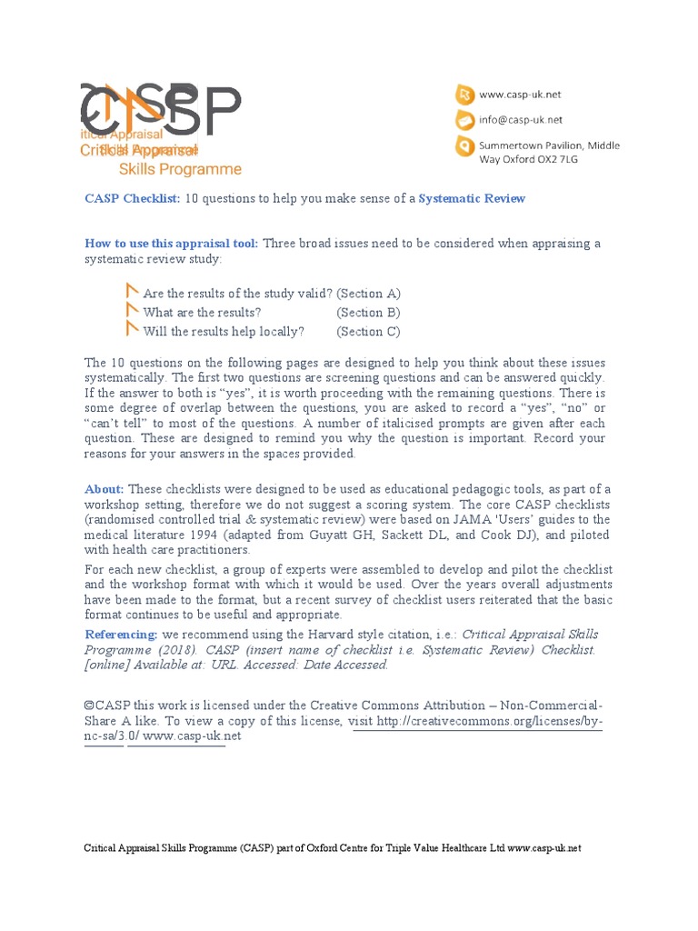 CASP Checklist: Systematic Review | PDF | Systematic Review ...
