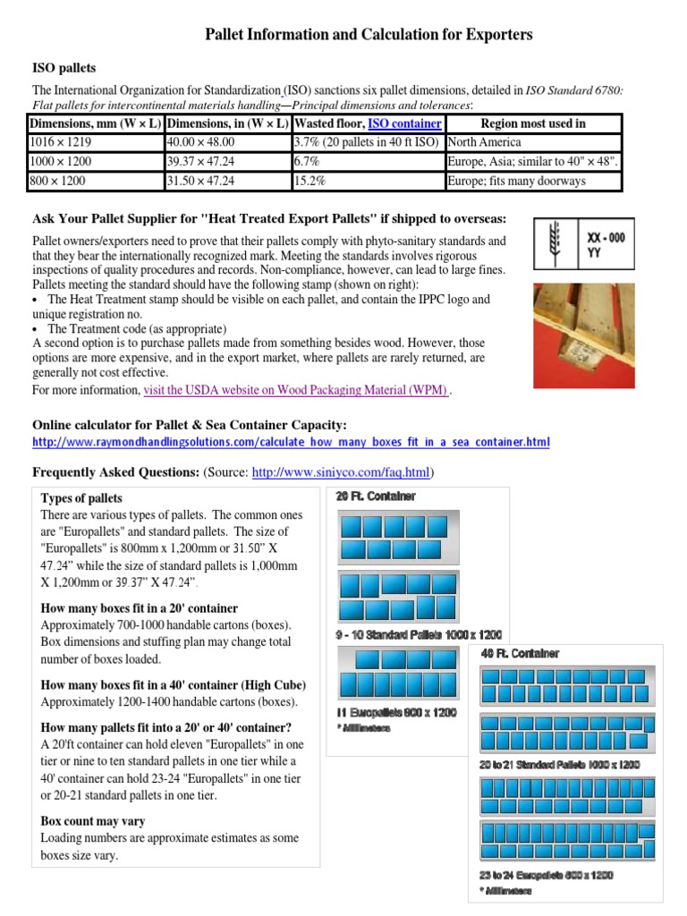 Pallet Information and Calculation For Exporters ISO Pallets PDF