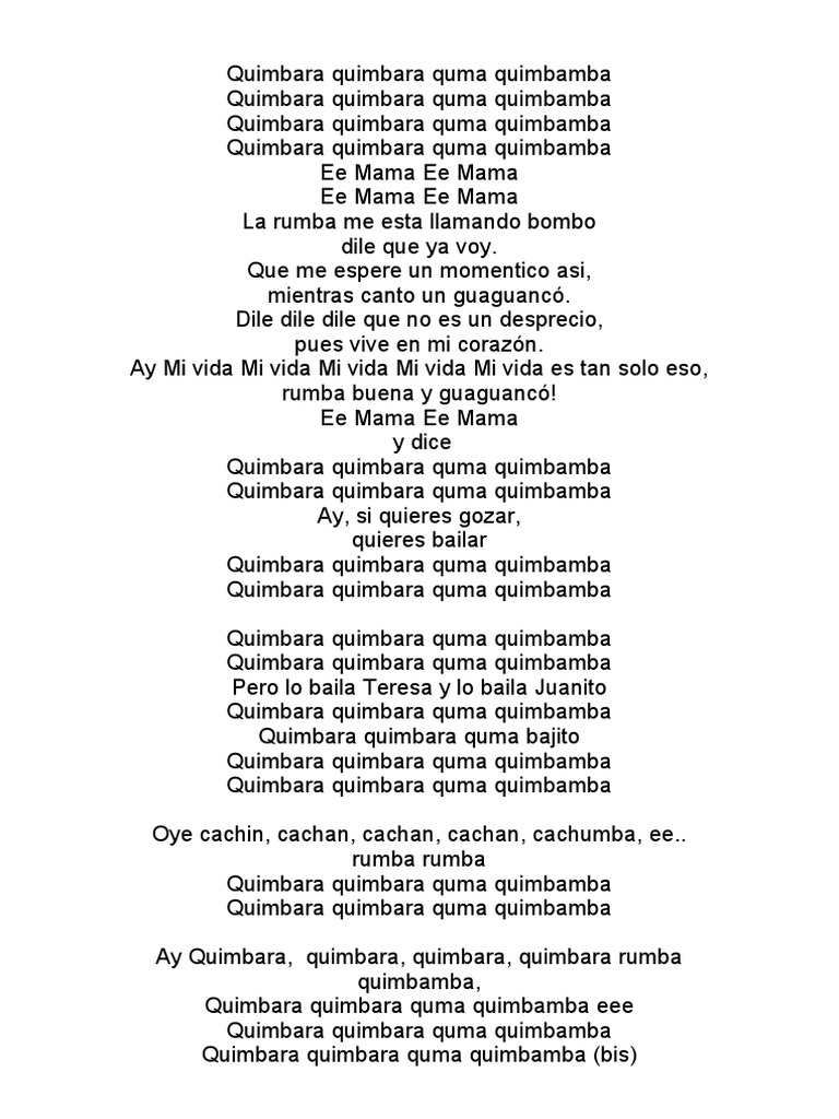 Quimbara Quimbara Quma Quimbamba PDF Musica cubana Música caribeña