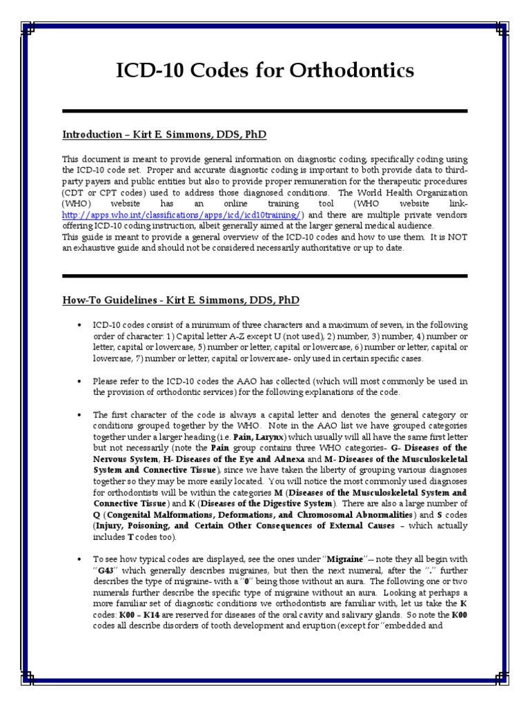 Icd10 Codes For Orthodontics Introduction Kirt E. Simmons, DDS, PHD PDF Human Tooth