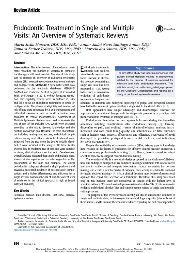 Endodontic Treatment in Single and Multiple Visits An Overview of